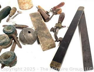 Workshop Bench Tools Including Screw Type Glass Insulators, Hand Vise, Piano Screwdriver, and Adjustable Angle Gauge.<br>

<br><br>

Removal Options:<br><br> Sat (Nov 8) & Sun (Nov 9) 11-3pm, 56 Scotch Hill Rd., Cambridge NY 12816<br><br>

Sat (Nov 15) 12-2pm, TMG Warehouse, 2800 Juniper St., Fairfax, VA 22031<br><br>

Request Shipping (david@themcguiregroupllc.com)  