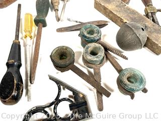 Workshop Bench Tools Including Screw Type Glass Insulators, Hand Vise, Piano Screwdriver, and Adjustable Angle Gauge.<br>

<br><br>

Removal Options:<br><br> Sat (Nov 8) & Sun (Nov 9) 11-3pm, 56 Scotch Hill Rd., Cambridge NY 12816<br><br>

Sat (Nov 15) 12-2pm, TMG Warehouse, 2800 Juniper St., Fairfax, VA 22031<br><br>

Request Shipping (david@themcguiregroupllc.com)  