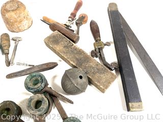 Workshop Bench Tools Including Screw Type Glass Insulators, Hand Vise, Piano Screwdriver, and Adjustable Angle Gauge.<br>

<br><br>

Removal Options:<br><br> Sat (Nov 8) & Sun (Nov 9) 11-3pm, 56 Scotch Hill Rd., Cambridge NY 12816<br><br>

Sat (Nov 15) 12-2pm, TMG Warehouse, 2800 Juniper St., Fairfax, VA 22031<br><br>

Request Shipping (david@themcguiregroupllc.com)  