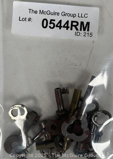 Assortment of Clock Keys<br>

<br><br>

Removal Options:<br><br> Sat (Nov 8) & Sun (Nov 9) 11-3pm, 56 Scotch Hill Rd., Cambridge NY 12816<br><br>

Sat (Nov 15) 12-2pm, TMG Warehouse, 2800 Juniper St., Fairfax, VA 22031<br><br>

Request Shipping (david@themcguiregroupllc.com) 