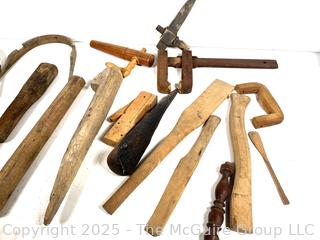 Treenware Including Barrel Stoppers, Hand Carved Basket Handles, Workbench Dogs and Mallet<br>

<br><br>

Removal Options:<br><br> Sat (Nov 8) & Sun (Nov 9) 11-3pm, 56 Scotch Hill Rd., Cambridge NY 12816<br><br>

Sat (Nov 15) 12-2pm, TMG Warehouse, 2800 Juniper St., Fairfax, VA 22031<br><br>

Request Shipping (david@themcguiregroupllc.com)