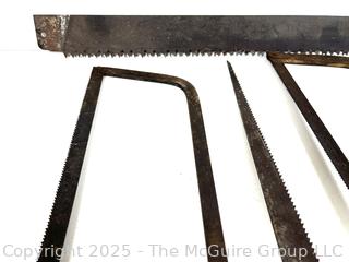 Six (6) Hand Saws<br>

<br><br>

Removal Options:<br><br> Sat (Nov 8) & Sun (Nov 9) 11-3pm, 56 Scotch Hill Rd., Cambridge NY 12816<br><br>

Sat (Nov 15) 12-2pm, TMG Warehouse, 2800 Juniper St., Fairfax, VA 22031<br><br>

Request Shipping (david@themcguiregroupllc.com)