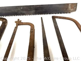 Six (6) Hand Saws<br>

<br><br>

Removal Options:<br><br> Sat (Nov 8) & Sun (Nov 9) 11-3pm, 56 Scotch Hill Rd., Cambridge NY 12816<br><br>

Sat (Nov 15) 12-2pm, TMG Warehouse, 2800 Juniper St., Fairfax, VA 22031<br><br>

Request Shipping (david@themcguiregroupllc.com)