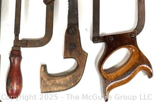 Six (6) Hand Saws<br>

<br><br>

Removal Options:<br><br> Sat (Nov 8) & Sun (Nov 9) 11-3pm, 56 Scotch Hill Rd., Cambridge NY 12816<br><br>

Sat (Nov 15) 12-2pm, TMG Warehouse, 2800 Juniper St., Fairfax, VA 22031<br><br>

Request Shipping (david@themcguiregroupllc.com)