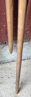Three (3) 19th C Flails, Tools Used for Threshing Grain, Separating Kernels From Their Husks.  Each Consists of a Handle and a "Swipple" Connected by a Hinge, Chain or Flexible Material.<br>

<br><br>

Removal Options:<br><br> Sat (Nov 8) & Sun (Nov 9) 11-3pm, 56 Scotch Hill Rd., Cambridge NY 12816<br><br>

Sat (Nov 15) 12-2pm, TMG Warehouse, 2800 Juniper St., Fairfax, VA 22031<br><br>

 