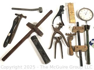 Farm Bench Tools Including Leather Hole Punch, Hand Saw Set Tooth Sharpener, Clamps, Marking Gage and Hammers<br>

<br><br>

Removal Options:<br><br> Sat (Nov 8) & Sun (Nov 9) 11-3pm, 56 Scotch Hill Rd., Cambridge NY 12816<br><br>

