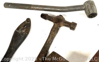 Farm Bench Tools Including Leather Hole Punch, Hand Saw Set Tooth Sharpener, Clamps, Marking Gage and Hammers<br>

<br><br>

Removal Options:<br><br> Sat (Nov 8) & Sun (Nov 9) 11-3pm, 56 Scotch Hill Rd., Cambridge NY 12816<br><br>

