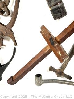 Farm Bench Tools Including Leather Hole Punch, Hand Saw Set Tooth Sharpener, Clamps, Marking Gage and Hammers<br>

<br><br>

Removal Options:<br><br> Sat (Nov 8) & Sun (Nov 9) 11-3pm, 56 Scotch Hill Rd., Cambridge NY 12816<br><br>

