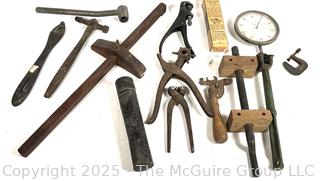 Farm Bench Tools Including Leather Hole Punch, Hand Saw Set Tooth Sharpener, Clamps, Marking Gage and Hammers<br>

<br><br>

Removal Options:<br><br> Sat (Nov 8) & Sun (Nov 9) 11-3pm, 56 Scotch Hill Rd., Cambridge NY 12816<br><br>

