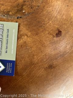 Primitive 16"D Turned Wood Round Dough Bowl and Masher<br>

<br><br>

Removal Options:<br><br> Sat (Nov 8) & Sun (Nov 9) 11-3pm, 56 Scotch Hill Rd., Cambridge NY 12816<br><br>

Sat (Nov 15) 12-2pm, TMG Warehouse, 2800 Juniper St., Fairfax, VA 22031<br><br>

Request Shipping (david@themcguiregroupllc.com)