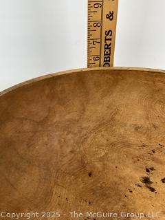 Primitive 16"D Turned Wood Round Dough Bowl and Masher<br>

<br><br>

Removal Options:<br><br> Sat (Nov 8) & Sun (Nov 9) 11-3pm, 56 Scotch Hill Rd., Cambridge NY 12816<br><br>

Sat (Nov 15) 12-2pm, TMG Warehouse, 2800 Juniper St., Fairfax, VA 22031<br><br>

Request Shipping (david@themcguiregroupllc.com)