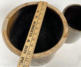 Two (2) Stoneware Crocks, One Marked 3 Gallon<br>

<br><br>

Removal Options:<br><br> Sat (Nov 8) & Sun (Nov 9) 11-3pm, 56 Scotch Hill Rd., Cambridge NY 12816<br><br>

Sat (Nov 15) 12-2pm, TMG Warehouse, 2800 Juniper St., Fairfax, VA 22031<br><br>

Request Shipping (david@themcguiregroupllc.com)

