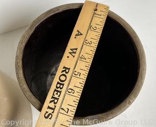 Two (2) Stoneware Crocks, One Marked 3 Gallon<br>

<br><br>

Removal Options:<br><br> Sat (Nov 8) & Sun (Nov 9) 11-3pm, 56 Scotch Hill Rd., Cambridge NY 12816<br><br>

Sat (Nov 15) 12-2pm, TMG Warehouse, 2800 Juniper St., Fairfax, VA 22031<br><br>

Request Shipping (david@themcguiregroupllc.com)
