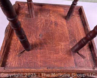 Quarter Sawn Oak Table Top w/ Lower Shelf on Spindle Turned Legs. Measures 24 x 24 x 24"T<br>

<br><br>

Removal Options:<br><br> Sat (Nov 8) & Sun (Nov 9) 11-3pm, 56 Scotch Hill Rd., Cambridge NY 12816<br><br>

Sat (Nov 15) 12-2pm, TMG Warehouse, 2800 Juniper St., Fairfax, VA 22031<br><br>

Request Shipping (david@themcguiregroupllc.com)