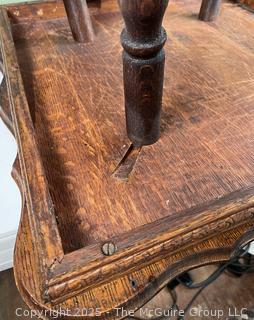 Quarter Sawn Oak Table Top w/ Lower Shelf on Spindle Turned Legs. Measures 24 x 24 x 24"T<br>

<br><br>

Removal Options:<br><br> Sat (Nov 8) & Sun (Nov 9) 11-3pm, 56 Scotch Hill Rd., Cambridge NY 12816<br><br>

Sat (Nov 15) 12-2pm, TMG Warehouse, 2800 Juniper St., Fairfax, VA 22031<br><br>

Request Shipping (david@themcguiregroupllc.com)