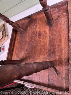 Quarter Sawn Oak Table Top w/ Lower Shelf on Spindle Turned Legs. Measures 24 x 24 x 24"T<br>

<br><br>

Removal Options:<br><br> Sat (Nov 8) & Sun (Nov 9) 11-3pm, 56 Scotch Hill Rd., Cambridge NY 12816<br><br>

Sat (Nov 15) 12-2pm, TMG Warehouse, 2800 Juniper St., Fairfax, VA 22031<br><br>

Request Shipping (david@themcguiregroupllc.com)
