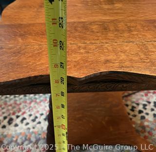 Quarter Sawn Oak Table Top w/ Lower Shelf on Spindle Turned Legs. Measures 24 x 24 x 24"T<br>

<br><br>

Removal Options:<br><br> Sat (Nov 8) & Sun (Nov 9) 11-3pm, 56 Scotch Hill Rd., Cambridge NY 12816<br><br>

Sat (Nov 15) 12-2pm, TMG Warehouse, 2800 Juniper St., Fairfax, VA 22031<br><br>

Request Shipping (david@themcguiregroupllc.com)