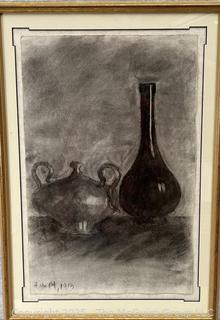 Top Framed Under Glass Charcoal on Paper of Still Life by Artist Jennie Mae McGuire. February 14, 1913<br>

<br><br>

Removal Options:<br><br> Sat (Nov 8) & Sun (Nov 9) 11-3pm, 56 Scotch Hill Rd., Cambridge NY 12816<br><br>

Sat (Nov 15) 12-2pm, TMG Warehouse, 2800 Juniper St., Fairfax, VA 22031<br><br>

Request Shipping (david@themcguiregroupllc.com)