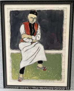 Framed Under Glass Paint on Paper Of Man Titled, "In Quiet Contemplation" Signed by Artist Jennie Mae McGuire<br>

<br><br>

Removal Options:<br><br> Sat (Nov 8) & Sun (Nov 9) 11-3pm, 56 Scotch Hill Rd., Cambridge NY 12816<br><br>

Sat (Nov 15) 12-2pm, TMG Warehouse, 2800 Juniper St., Fairfax, VA 22031<br><br>

Request Shipping (david@themcguiregroupllc.com)