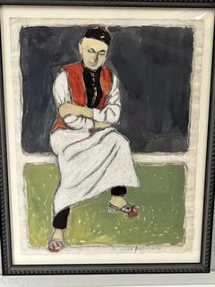 Framed Under Glass Paint on Paper Of Man Titled, "In Quiet Contemplation" Signed by Artist Jennie Mae McGuire<br>

<br><br>

Removal Options:<br><br> Sat (Nov 8) & Sun (Nov 9) 11-3pm, 56 Scotch Hill Rd., Cambridge NY 12816<br><br>

Sat (Nov 15) 12-2pm, TMG Warehouse, 2800 Juniper St., Fairfax, VA 22031<br><br>

Request Shipping (david@themcguiregroupllc.com)