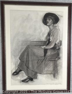 Framed Under Glass Charcoal on Paper Titled, "A Lady In Thought" Signed by Artist Jennie Mae McGuire. October 8, 1914<br>

<br><br>

Removal Options:<br><br> Sat (Nov 8) & Sun (Nov 9) 11-3pm, 56 Scotch Hill Rd., Cambridge NY 12816<br><br>

Sat (Nov 15) 12-2pm, TMG Warehouse, 2800 Juniper St., Fairfax, VA 22031<br><br>

Request Shipping (david@themcguiregroupllc.com)