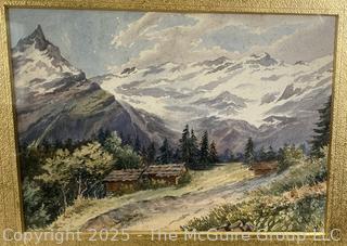 Giltwood Framed Landscape of Mountain Scene Signed by Artist MB<br>

<br><br>

Removal Options:<br><br> Sat (Nov 8) & Sun (Nov 9) 11-3pm, 56 Scotch Hill Rd., Cambridge NY 12816<br><br>

Sat (Nov 15) 12-2pm, TMG Warehouse, 2800 Juniper St., Fairfax, VA 22031<br><br>

Request Shipping (david@themcguiregroupllc.com)