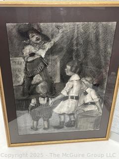 Framed Under Glass Charcoal Pencil On Paper Titled, "Little Sheriff's Big Show" By Jennie Mae McGuire<br>

<br><br>

Removal Options:<br><br> Sat (Nov 8) & Sun (Nov 9) 11-3pm, 56 Scotch Hill Rd., Cambridge NY 12816<br><br>

Sat (Nov 15) 12-2pm, TMG Warehouse, 2800 Juniper St., Fairfax, VA 22031<br><br>

Request Shipping (david@themcguiregroupllc.com)