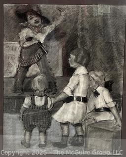Framed Under Glass Charcoal Pencil On Paper Titled, "Little Sheriff's Big Show" By Jennie Mae McGuire<br>

<br><br>

Removal Options:<br><br> Sat (Nov 8) & Sun (Nov 9) 11-3pm, 56 Scotch Hill Rd., Cambridge NY 12816<br><br>

Sat (Nov 15) 12-2pm, TMG Warehouse, 2800 Juniper St., Fairfax, VA 22031<br><br>

Request Shipping (david@themcguiregroupllc.com)