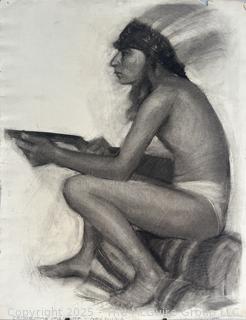 Unframed Charcoal On Paper Titled, "Seated Native American Hunter" Signed Jennie Mae McGuire. November 21, 1914<br>

<br><br>

Removal Options:<br><br> Sat (Nov 8) & Sun (Nov 9) 11-3pm, 56 Scotch Hill Rd., Cambridge NY 12816<br><br>

Sat (Nov 15) 12-2pm, TMG Warehouse, 2800 Juniper St., Fairfax, VA 22031<br><br>

Request Shipping (david@themcguiregroupllc.com)