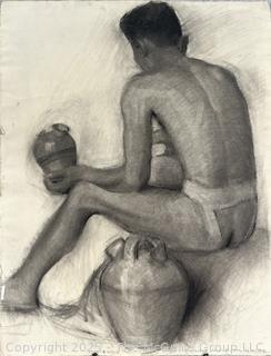 Unframed Charcoal on Paper of Male Nude Potter by Jennie Mae McGuire<br>

<br><br>

Removal Options:<br><br> Sat (Nov 8) & Sun (Nov 9) 11-3pm, 56 Scotch Hill Rd., Cambridge NY 12816<br><br>

Sat (Nov 15) 12-2pm, TMG Warehouse, 2800 Juniper St., Fairfax, VA 22031<br><br>

Request Shipping (david@themcguiregroupllc.com)