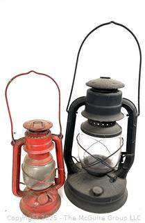 Two (2) Railroad Lanterns. Dietz D-Lite No. 2, and World-Light Mfg. Ltd.<br>

<br><br>

Removal Options:<br><br> Sat (Nov 8) & Sun (Nov 9) 11-3pm, 56 Scotch Hill Rd., Cambridge NY 12816<br><br>

Sat (Nov 15) 12-2pm, TMG Warehouse, 2800 Juniper St., Fairfax, VA 22031<br><br>

Request Shipping (david@themcguiregroupllc.com) 