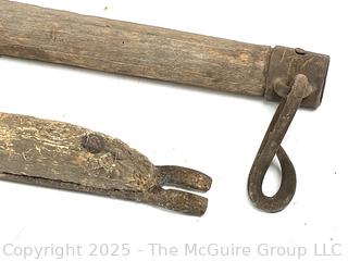 19th C Wooden Wagon Wheel with Forged Iron Rim (16"D), with Singletree Yoke Harnesses<br>

<br><br>

Removal Options:<br><br> Sat (Nov 8) & Sun (Nov 9) 11-3pm, 56 Scotch Hill Rd., Cambridge NY 12816<br><br>

