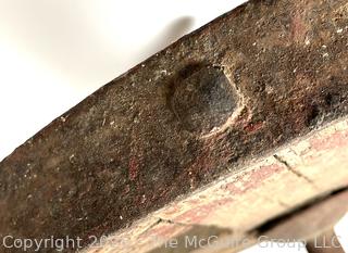 19th C Wooden Wagon Wheel with Forged Iron Rim (16"D), with Singletree Yoke Harnesses<br>

<br><br>

Removal Options:<br><br> Sat (Nov 8) & Sun (Nov 9) 11-3pm, 56 Scotch Hill Rd., Cambridge NY 12816<br><br>

