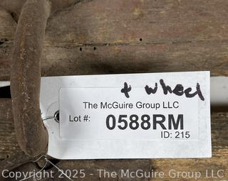 19th C Wooden Wagon Wheel with Forged Iron Rim (16"D), with Singletree Yoke Harnesses<br>

<br><br>

Removal Options:<br><br> Sat (Nov 8) & Sun (Nov 9) 11-3pm, 56 Scotch Hill Rd., Cambridge NY 12816<br><br>

