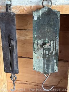 Three (3) Hanging Spring Scales<br>

<br><br>

Removal Options:<br><br> Sat (Nov 8) & Sun (Nov 9) 11-3pm, 56 Scotch Hill Rd., Cambridge NY 12816<br><br>

Sat (Nov 15) 12-2pm, TMG Warehouse, 2800 Juniper St., Fairfax, VA 22031<br><br>

Request Shipping (david@themcguiregroupllc.com)
