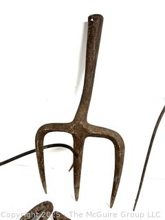 19th C Hand Forged Iron Farm Tools and Rake Heads<br>

<br><br>

Removal Options:<br><br> Sat (Nov 8) & Sun (Nov 9) 11-3pm, 56 Scotch Hill Rd., Cambridge NY 12816<br><br>

Sat (Nov 15) 12-2pm, TMG Warehouse, 2800 Juniper St., Fairfax, VA 22031<br><br>

Request Shipping (david@themcguiregroupllc.com)