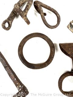 19th C Hand Forged Iron Farm Tools and Rake Heads<br>

<br><br>

Removal Options:<br><br> Sat (Nov 8) & Sun (Nov 9) 11-3pm, 56 Scotch Hill Rd., Cambridge NY 12816<br><br>

Sat (Nov 15) 12-2pm, TMG Warehouse, 2800 Juniper St., Fairfax, VA 22031<br><br>

Request Shipping (david@themcguiregroupllc.com)