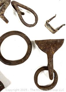 19th C Hand Forged Iron Farm Tools and Rake Heads<br>

<br><br>

Removal Options:<br><br> Sat (Nov 8) & Sun (Nov 9) 11-3pm, 56 Scotch Hill Rd., Cambridge NY 12816<br><br>

Sat (Nov 15) 12-2pm, TMG Warehouse, 2800 Juniper St., Fairfax, VA 22031<br><br>

Request Shipping (david@themcguiregroupllc.com)