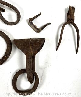 19th C Hand Forged Iron Farm Tools and Rake Heads<br>

<br><br>

Removal Options:<br><br> Sat (Nov 8) & Sun (Nov 9) 11-3pm, 56 Scotch Hill Rd., Cambridge NY 12816<br><br>

Sat (Nov 15) 12-2pm, TMG Warehouse, 2800 Juniper St., Fairfax, VA 22031<br><br>

Request Shipping (david@themcguiregroupllc.com)