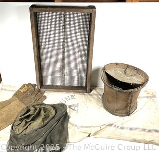 Canvas Pail, Primitive Sifter and Beekeeper's Hood<br>

<br><br>

Removal Options:<br><br> Sat (Nov 8) & Sun (Nov 9) 11-3pm, 56 Scotch Hill Rd., Cambridge NY 12816<br><br>

Sat (Nov 15) 12-2pm, TMG Warehouse, 2800 Juniper St., Fairfax, VA 22031<br><br>

