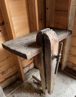 Top Bench Mounted Wooden Vise<br>

<br><br>

Removal Options:<br><br> Sat (Nov 8) & Sun (Nov 9) 11-3pm, 56 Scotch Hill Rd., Cambridge NY 12816<br><br>
