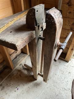 Top Bench Mounted Wooden Vise<br>

<br><br>

Removal Options:<br><br> Sat (Nov 8) & Sun (Nov 9) 11-3pm, 56 Scotch Hill Rd., Cambridge NY 12816<br><br>
