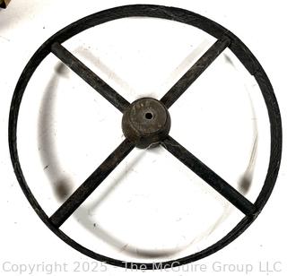 Bushel Basket, Iron Wheel and Pack of Ten (10) "On Hand" Egg Cleaners<br>

<br><br>

Removal Options:<br><br> Sat (Nov 8) & Sun (Nov 9) 11-3pm, 56 Scotch Hill Rd., Cambridge NY 12816<br><br>

Sat (Nov 15) 12-2pm, TMG Warehouse, 2800 Juniper St., Fairfax, VA 22031<br><br>

