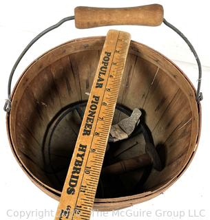 Bushel Basket, Iron Wheel and Pack of Ten (10) "On Hand" Egg Cleaners<br>

<br><br>

Removal Options:<br><br> Sat (Nov 8) & Sun (Nov 9) 11-3pm, 56 Scotch Hill Rd., Cambridge NY 12816<br><br>

Sat (Nov 15) 12-2pm, TMG Warehouse, 2800 Juniper St., Fairfax, VA 22031<br><br>

