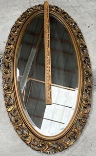 Framed Oval Beveled Glass Wall Mirror. Measures 26 x 42"<br>

<br><br>

Removal Options:<br><br> Sat (Nov 8) & Sun (Nov 9) 11-3pm, 56 Scotch Hill Rd., Cambridge NY 12816<br><br>


