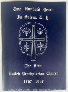 History of the White Church in Salem NY. Pamphlet<br>

<br><br>

Removal Options:<br><br> Sat (Nov 8) & Sun (Nov 9) 11-3pm, 56 Scotch Hill Rd., Cambridge NY 12816<br><br>

Sat (Nov 15) 12-2pm, TMG Warehouse, 2800 Juniper St., Fairfax, VA 22031<br><br>

Request Shipping (david@themcguiregroupllc.com)