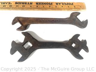 Two (2) Cast Iron Open-Ended Box Wrenches, One Marked Wood<br>

<br><br>

Removal Options:<br><br> Sat (Nov 8) & Sun (Nov 9) 11-3pm, 56 Scotch Hill Rd., Cambridge NY 12816<br><br>

Sat (Nov 15) 12-2pm, TMG Warehouse, 2800 Juniper St., Fairfax, VA 22031<br><br>

Request Shipping (david@themcguiregroupllc.com)