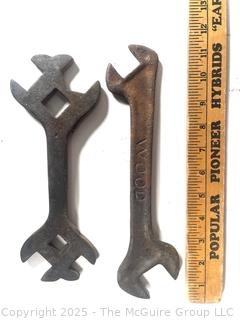 Two (2) Cast Iron Open-Ended Box Wrenches, One Marked Wood<br>

<br><br>

Removal Options:<br><br> Sat (Nov 8) & Sun (Nov 9) 11-3pm, 56 Scotch Hill Rd., Cambridge NY 12816<br><br>

Sat (Nov 15) 12-2pm, TMG Warehouse, 2800 Juniper St., Fairfax, VA 22031<br><br>

Request Shipping (david@themcguiregroupllc.com)