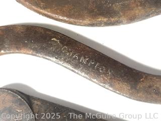 Three (3) Open Ended Box Cut Curved Wrenches Stamped Samson Tool Co., Champion and Bonney<br>

<br><br>

Removal Options:<br><br> Sat (Nov 8) & Sun (Nov 9) 11-3pm, 56 Scotch Hill Rd., Cambridge NY 12816<br><br>

Sat (Nov 15) 12-2pm, TMG Warehouse, 2800 Juniper St., Fairfax, VA 22031<br><br>

Request Shipping (david@themcguiregroupllc.com)