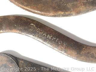 Three (3) Open Ended Box Cut Curved Wrenches Stamped Samson Tool Co., Champion and Bonney<br>

<br><br>

Removal Options:<br><br> Sat (Nov 8) & Sun (Nov 9) 11-3pm, 56 Scotch Hill Rd., Cambridge NY 12816<br><br>

Sat (Nov 15) 12-2pm, TMG Warehouse, 2800 Juniper St., Fairfax, VA 22031<br><br>

Request Shipping (david@themcguiregroupllc.com)